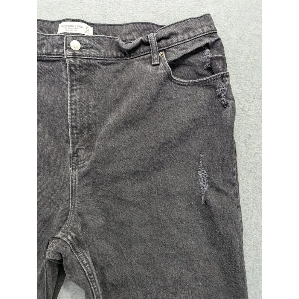 Abercrombie & Fitch 90s Straight Jeans Womens 35 Long Gray High Rise Distressed